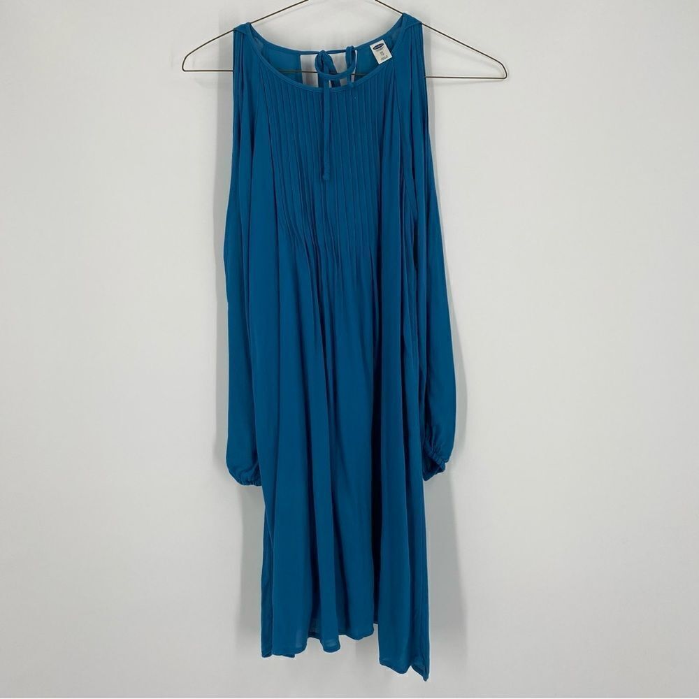 Old Navy Women’s Round Neck Pleated Front Long Puffer Sleeve Blue Mini Dress XS